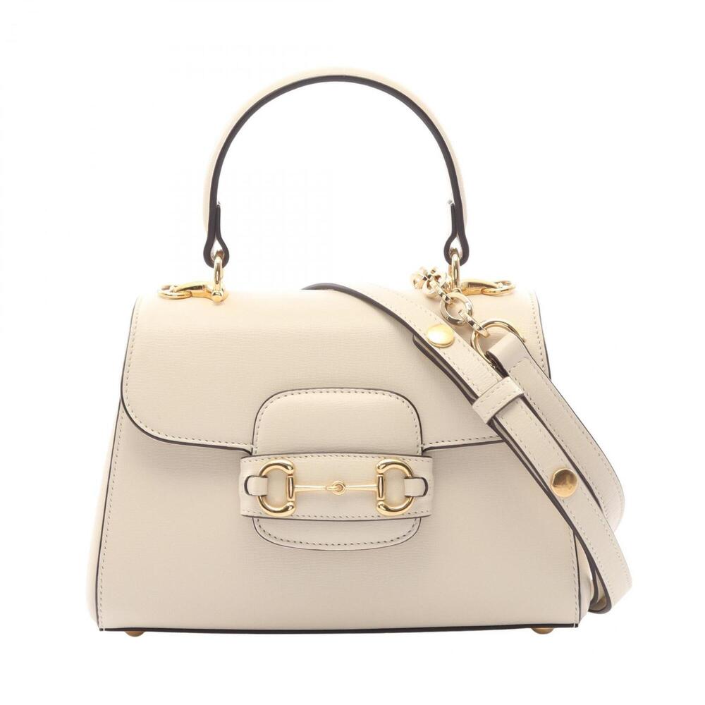 Gucci Horsebit 1955 2-Way Handbag, Leather, Women's, Ivory, 703848